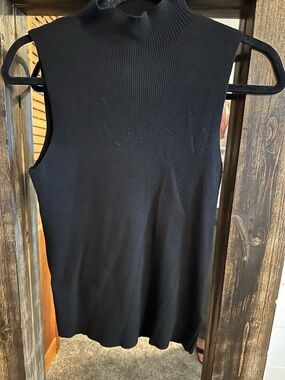 Magaschoni Womens L Black Rib Knit Mock Neck Sleeveless Sweater Shell Stretch